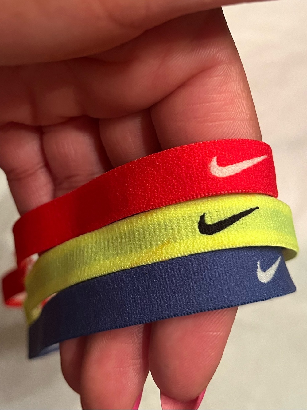 Nike Elastic Hair Bands — Red, Neon Yellow, Navy